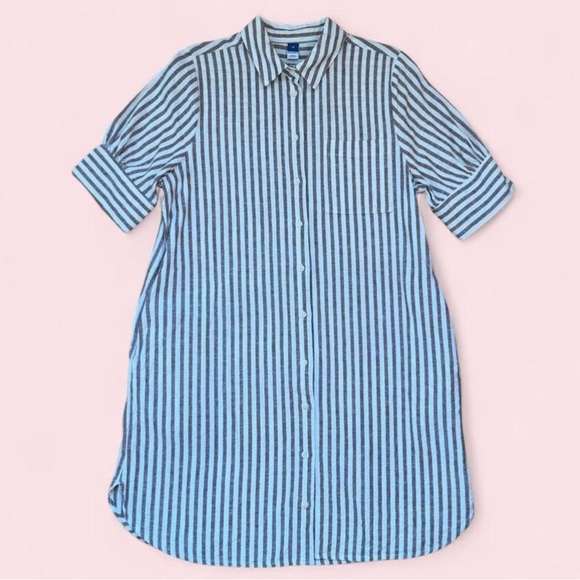 Striped Linen Blend Shirt Dress - Picture 2 of 11